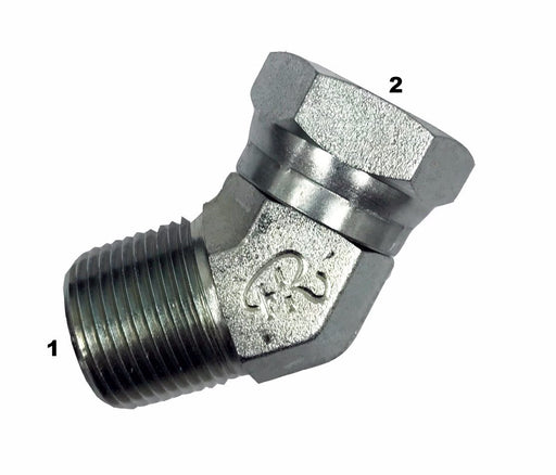 1503  |  Male Pipe to Female Pipe Swivel Adapter - 45 Degree Elbow